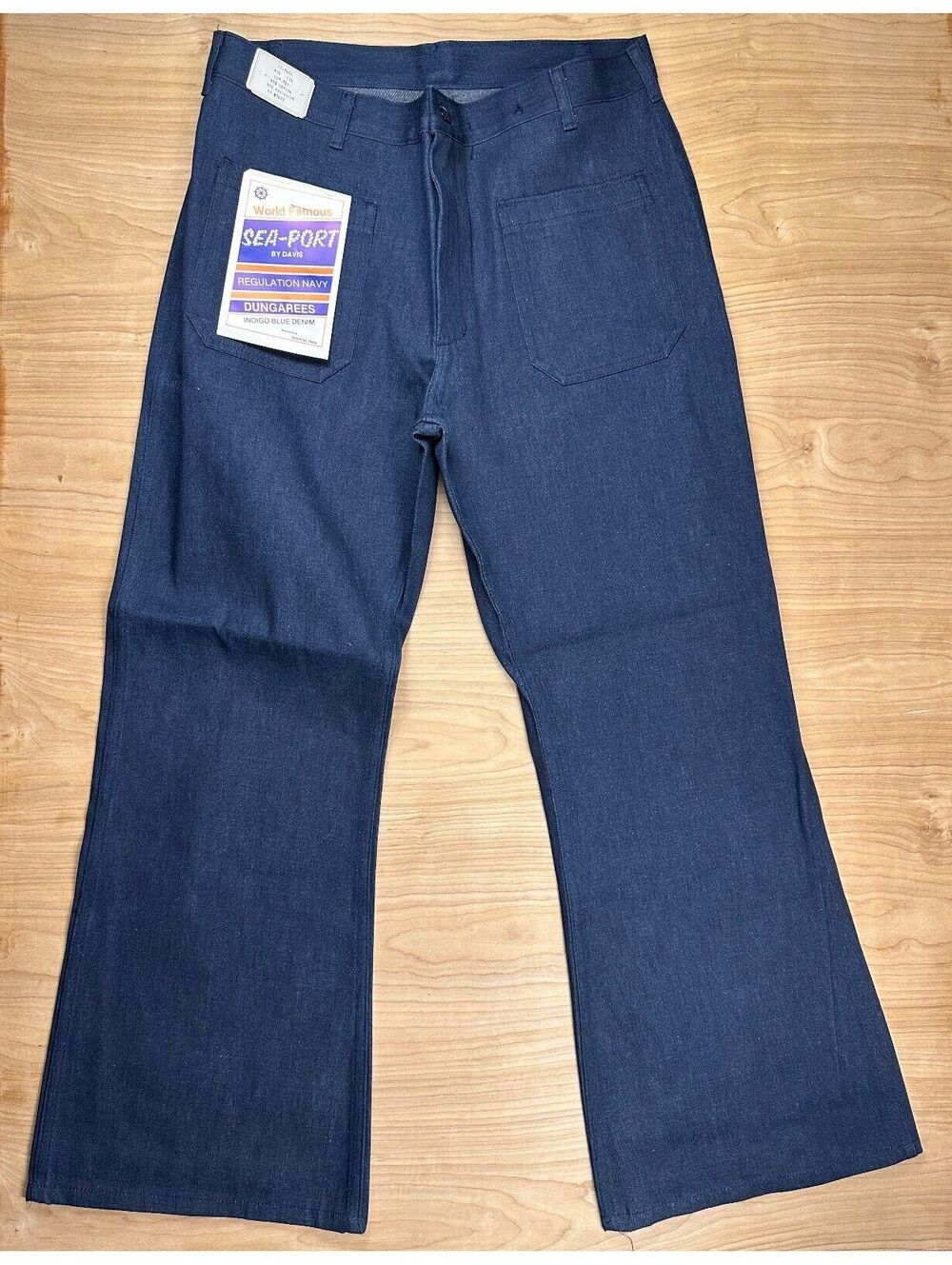 Vintage 80s Navy Seaport Dungarees Jeans 36x30 bell bottom patch pockets nwt